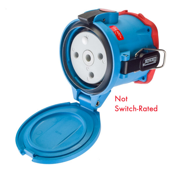 63-94043-352-843 - DSN150 RECEPTACLE POLY BLUE SIZE 5 TYPE 4X IP 69 3P+G 150A 480 VAC 60 Hz NO AUX STRAIGHT INSERTION PADLOCK PAWL